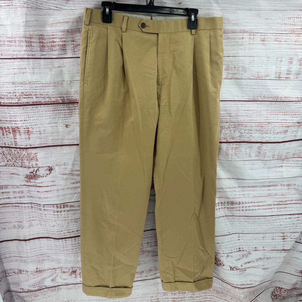 Brooks Brothers Madison Pants Mens 34x30 Khaki Pleated Cuffed Chino Country Club
